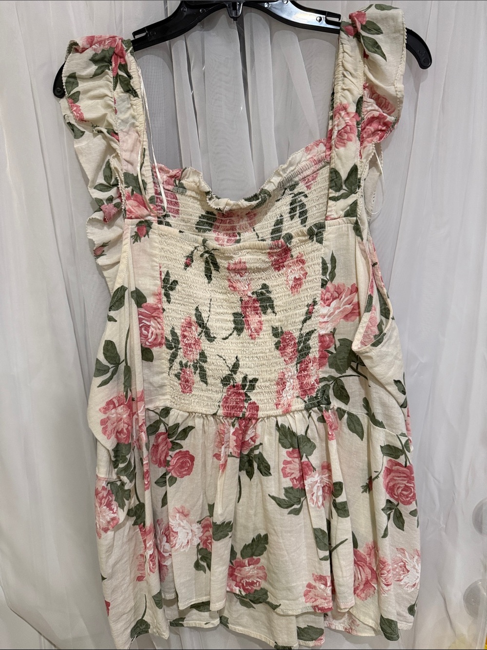 Old Navy Women’s Plus Floral Smocked Sundress - Cream with Pink Roses